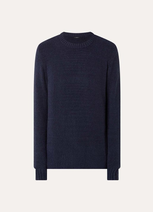 Denham Grofgebreide trui met ronde hals - voorkant 2 donkerblauw