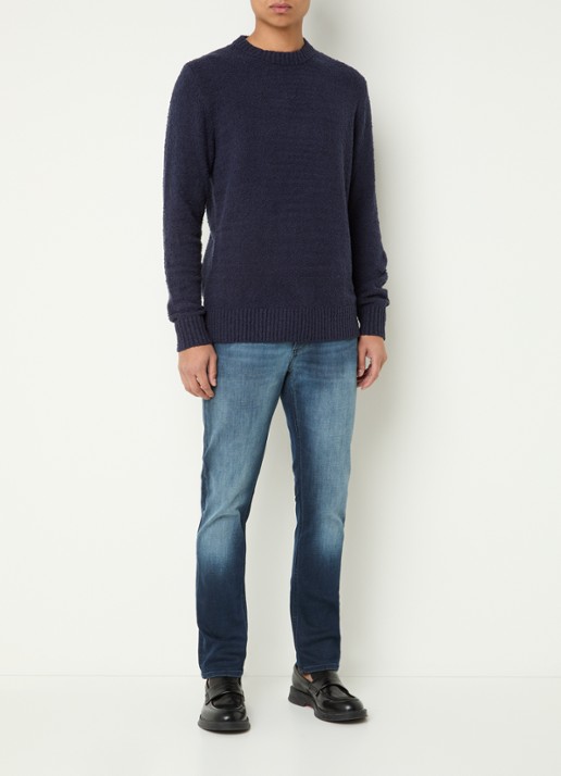 Denham Grofgebreide trui met ronde hals - voorkant 3 donkerblauw