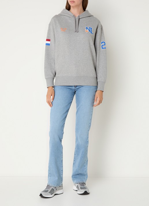 Denham Hoodie met logo- en backprint - voorkant 5 grijsmele