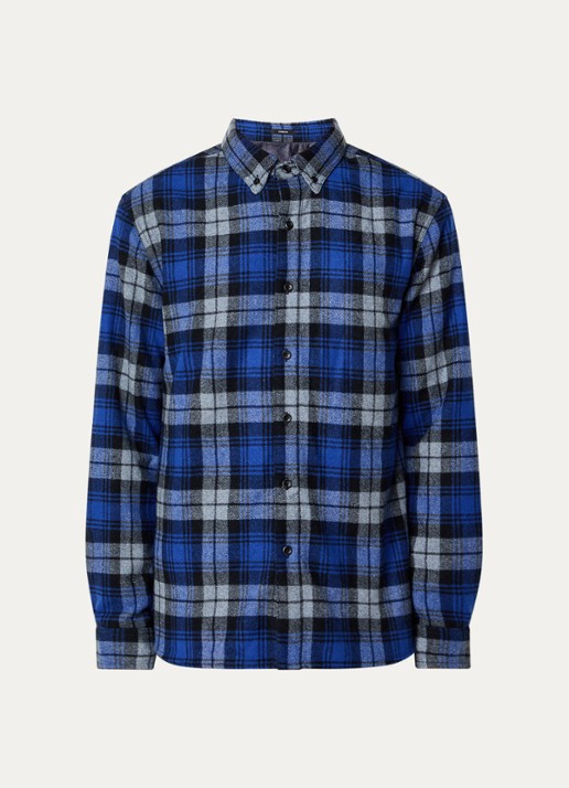 Denham Joe overshirt in wolblend met ruitdessin - voorkant 2 royalblauw