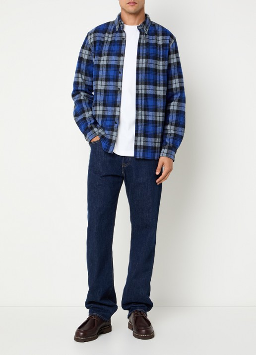 Denham Joe overshirt in wolblend met ruitdessin - voorkant 3 royalblauw