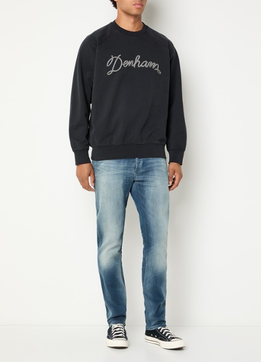 Denham Luke sweater met logoprint - voorkant 2 antraciet