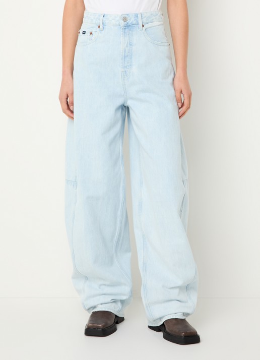 Denham Maki high waist wide leg jeans met lichte wassing  - detail indigo