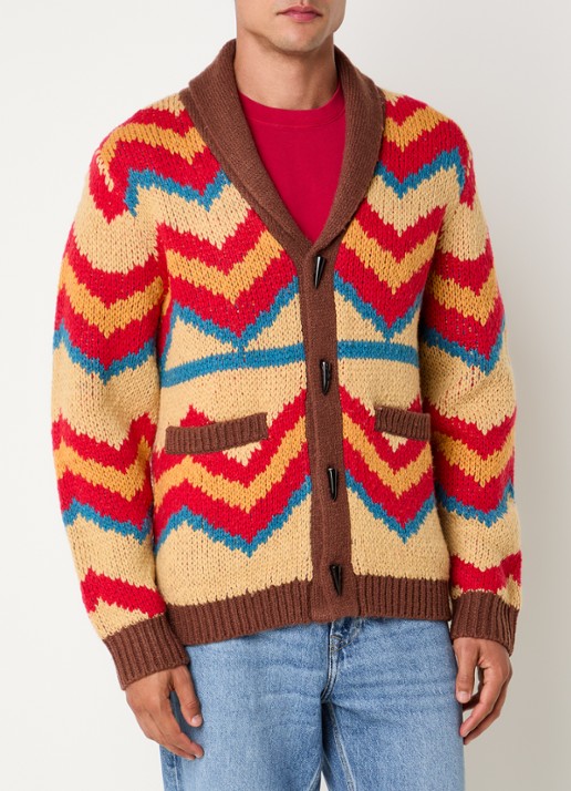 Denham Nikko grofgebreid vest in wolblend - detail rood