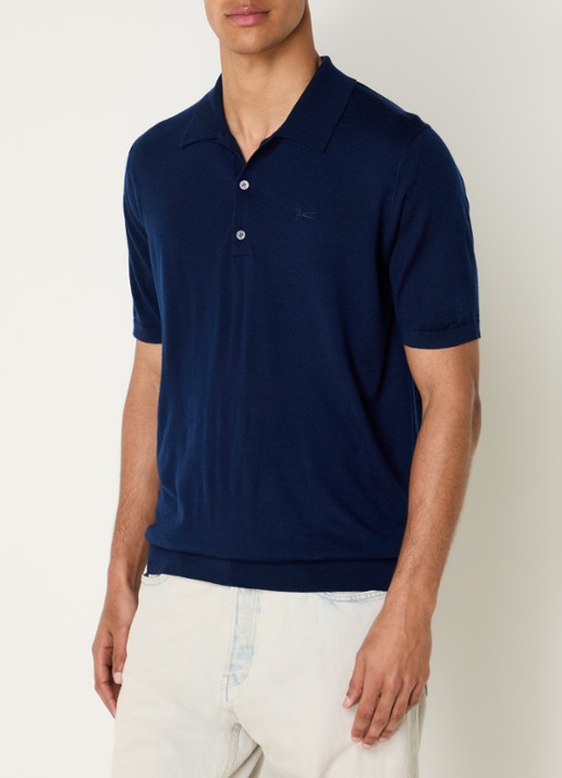 Denham Regular fit polo van wol met logoborduring