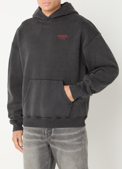 Denham Rose hoodie met logo- en backprint - achterkant 5 antraciet