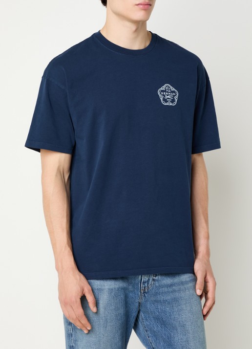 Denham Sake T-shirt met logo- en backprint - achterkant 2 donkerblauw