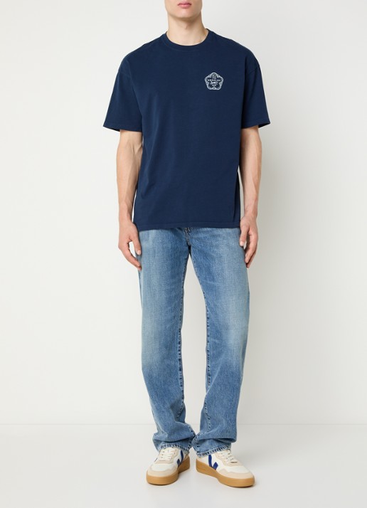 Denham Sake T-shirt met logo- en backprint - voorkant 4 donkerblauw