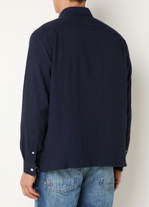 Denham Scissor regular fit overhemd van piqué katoen - achterkant 2 donkerblauw