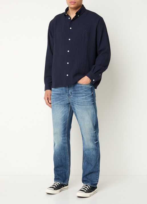 Denham Scissor regular fit overhemd van piqué katoen - voorkant 4 donkerblauw