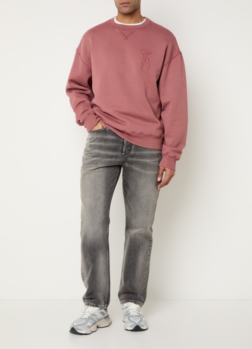 Denham Sweater met logoborduring - voorkant 2 koraalroze