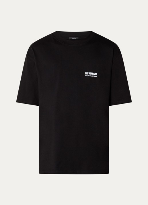 Denham T-shirt met logo- en backprint - voorkant zwart