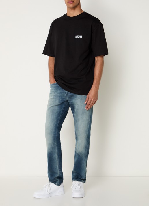 Denham T-shirt met logo- en backprint - voorkant 2 zwart