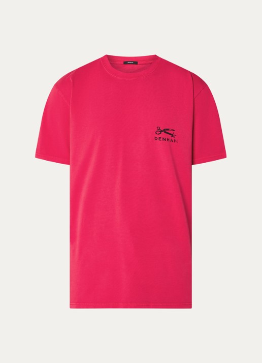 Denham T-shirt met logo- en backprint - voorkant 2 rood
