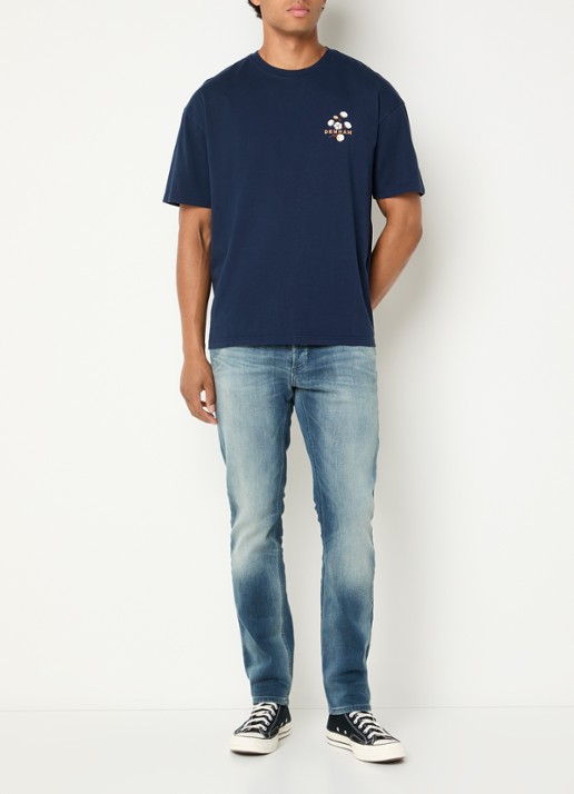 Denham T-shirt met logoprint - voorkant 3 donkerblauw