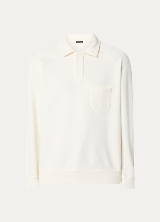 Denham US Navy sweater met polokraag - voorkant gebroken wit