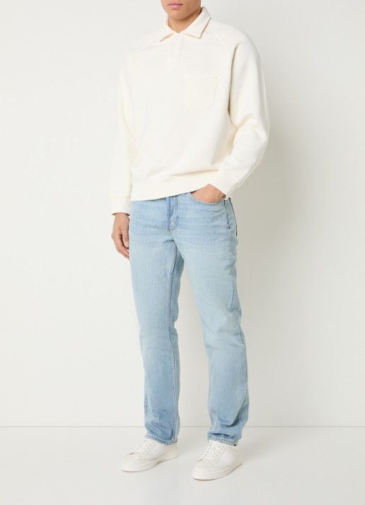 Denham US Navy sweater met polokraag - voorkant 2 gebroken wit