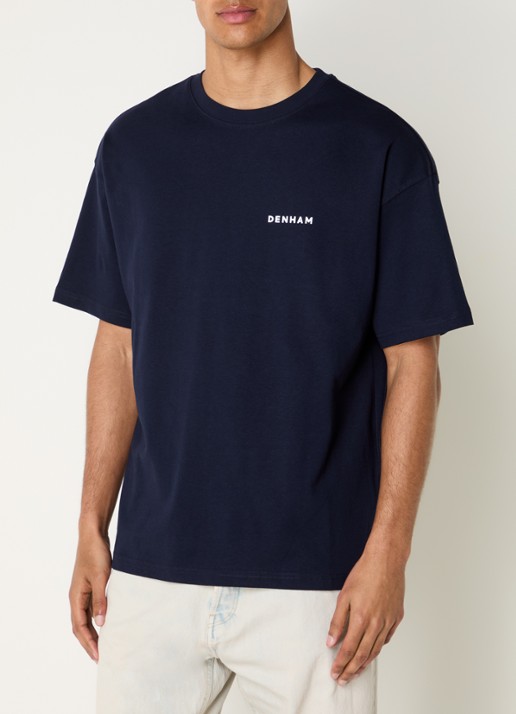 Denham Waine T-shirt met logo- en backprint - achterkant 4 donkerblauw