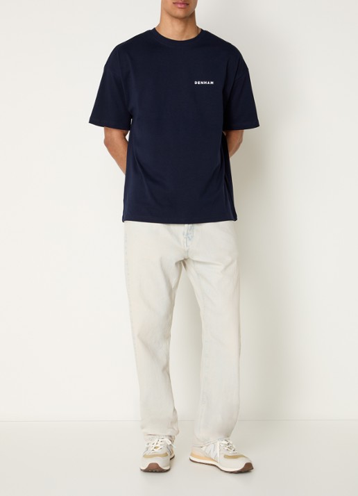 Denham Waine T-shirt met logo- en backprint - voorkant 2 donkerblauw