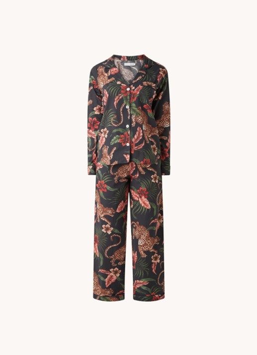Desmond & Dempsey Soleia pyjamaset van  katoen - voorkant zwart