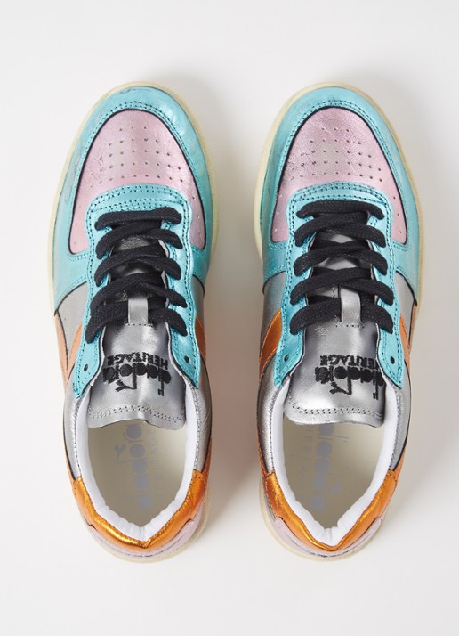 Diadora Mi Basket Low sneaker van leer met metallic finish - detail 3 blauw