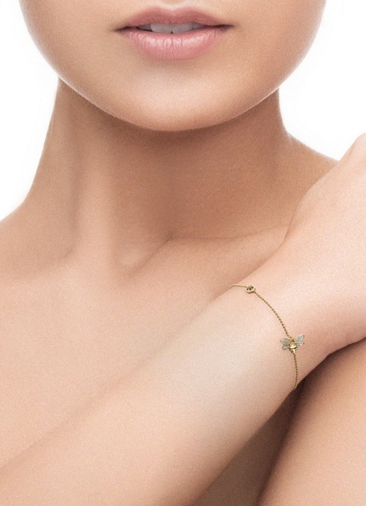 Diamond Point Geelgouden armband 0.10 ct rookkwarts Queen Bee - voorkant 2 geelgoud