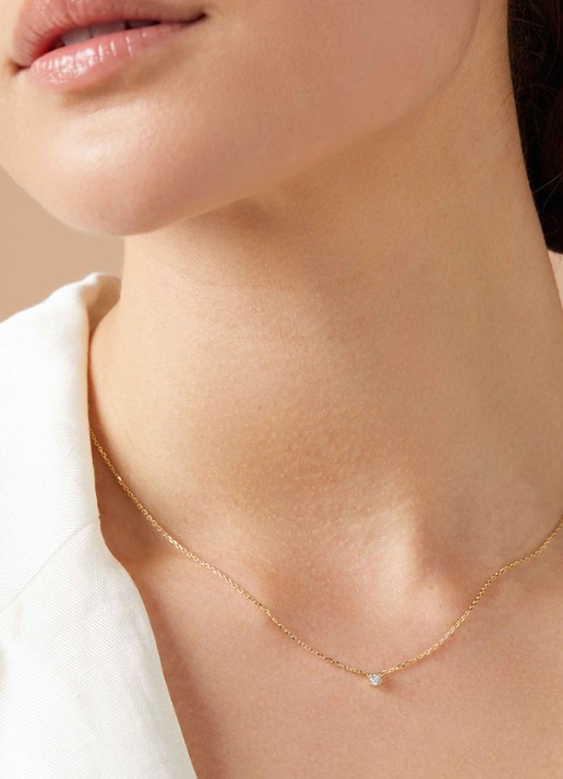 Diamond Point Geelgouden collier 0.05 ct diamant Joy - voorkant 2 goud