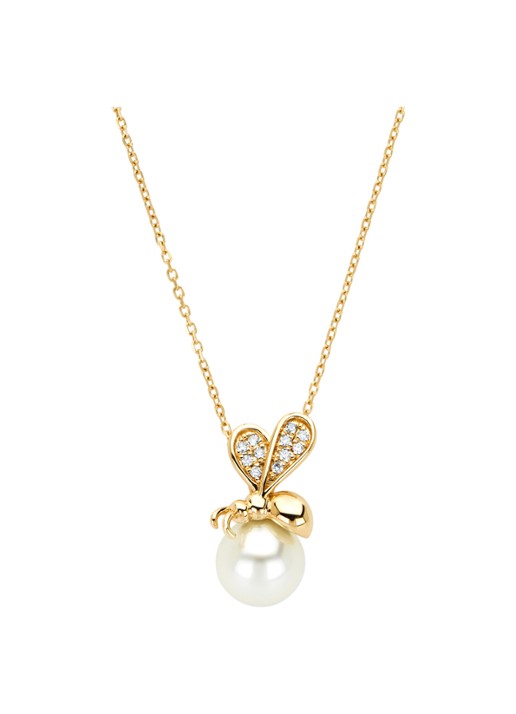 Diamond Point Geelgouden hanger, 2.50 ct zoetwaterparel, Queen Bee