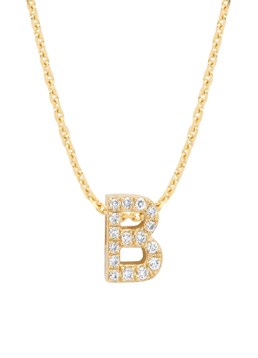 Diamond Point Geelgouden hanger B, 0.06 ct diamant, Alphabet
