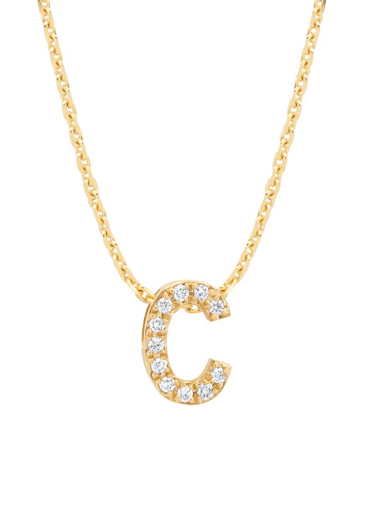Diamond Point Geelgouden hanger C, 0.04 ct diamant, Alphabet