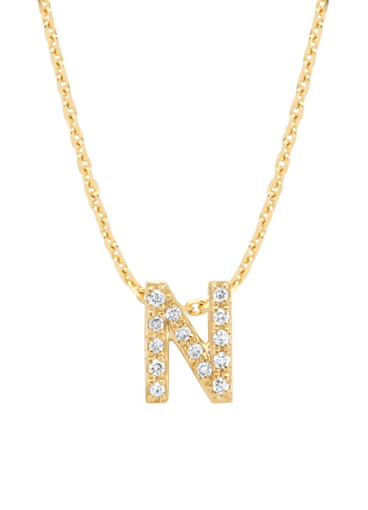 Diamond Point Geelgouden hanger N, 0.05 ct diamant, Alphabet
