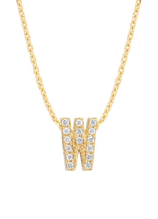 Diamond Point Geelgouden hanger W, 0.05 ct diamant, Alphabet