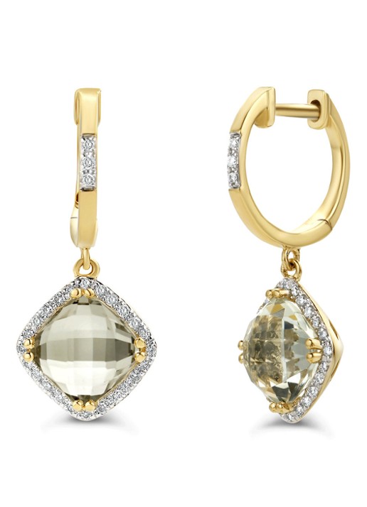 Diamond Point Geelgouden oorsieraden 3.26 ct groene amethist Fiësta