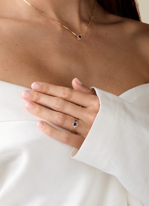 Diamond Point Geelgouden ring 0.50 ct blauwe saffier Empress - detail 3 geelgoud