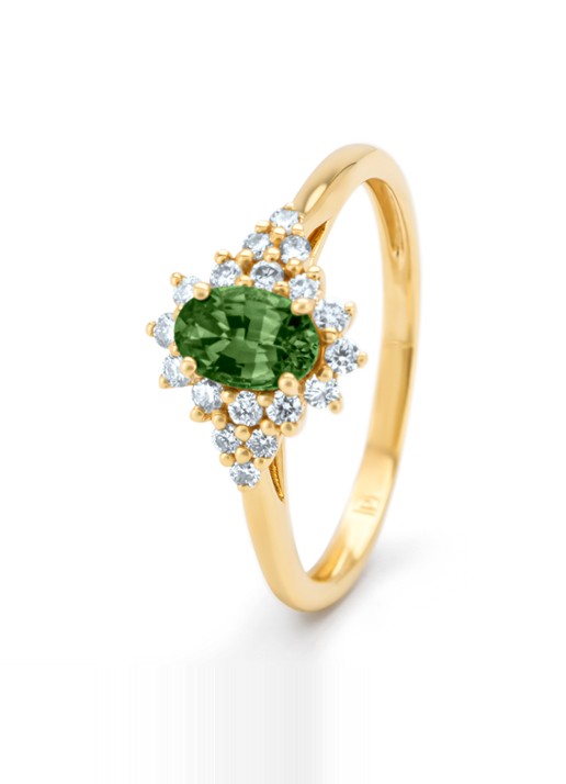Diamond Point Geelgouden ring, 0.60 ct groene saffier, Eden
