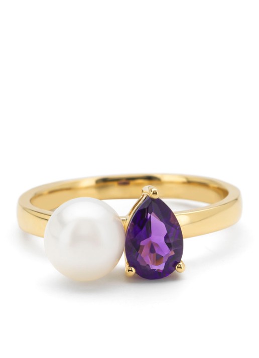 Diamond Point Geelgouden ring, 0.63 ct paarse amethist, Rivièra - detail 2 geelgoud