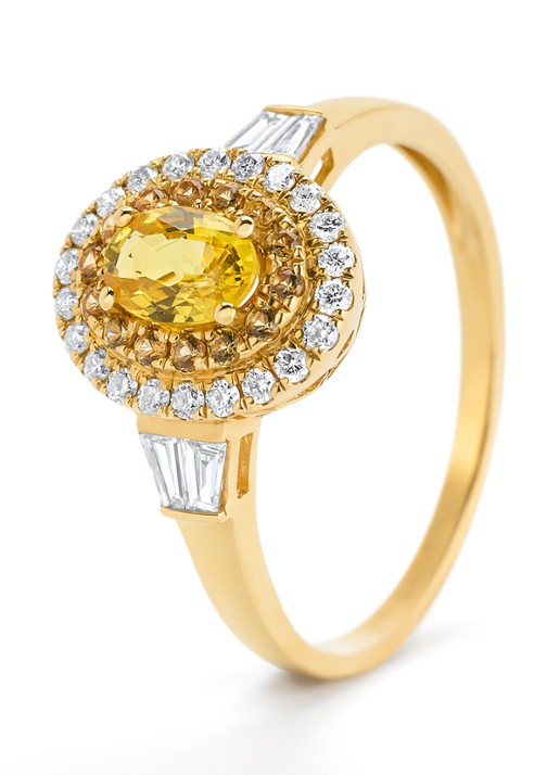 Diamond Point Geelgouden ring, 0.72 ct gele saffier, Eden