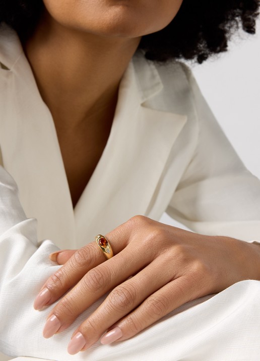 Diamond Point Geelgouden ring, 1.01 ct madeira citrien, Bold - voorkant 5 geelgoud
