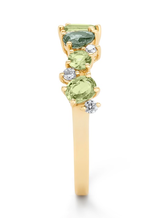 Diamond Point Geelgouden ring, 1.10 ct groene saffier, Eden - detail geelgoud
