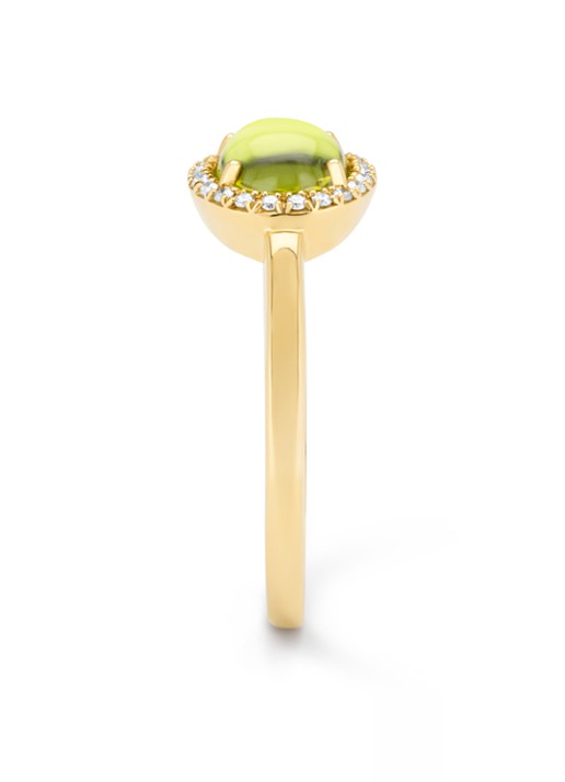 Diamond Point Geelgouden ring, 1.60 ct peridoot, Little Drops - detail geelgoud