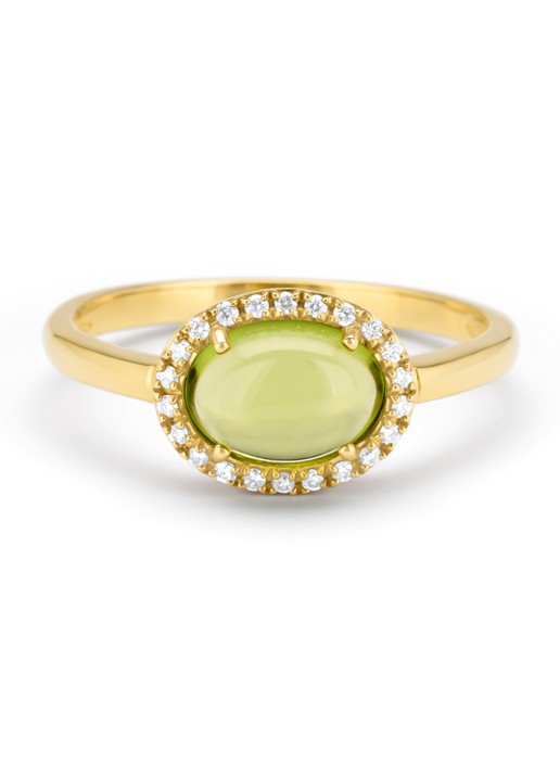 Diamond Point Geelgouden ring, 1.60 ct peridoot, Little Drops - detail 2 geelgoud