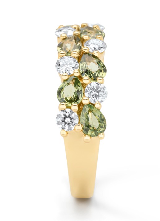 Diamond Point Geelgouden ring, 1.65 ct groene saffier, Eden - detail geelgoud