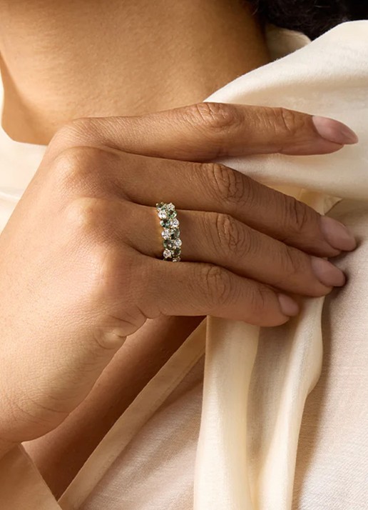 Diamond Point Geelgouden ring, 1.65 ct groene saffier, Eden - voorkant 6 geelgoud