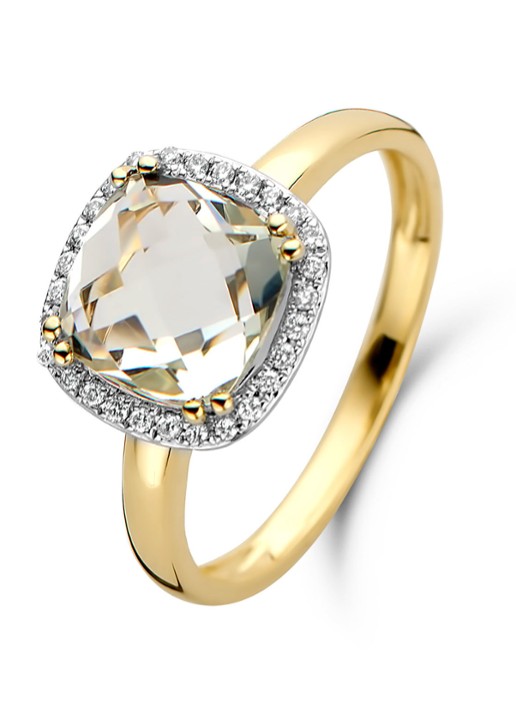Diamond Point Geelgouden ring 2.40 ct groene amethist Fiësta - voorkant 2 geelgoud