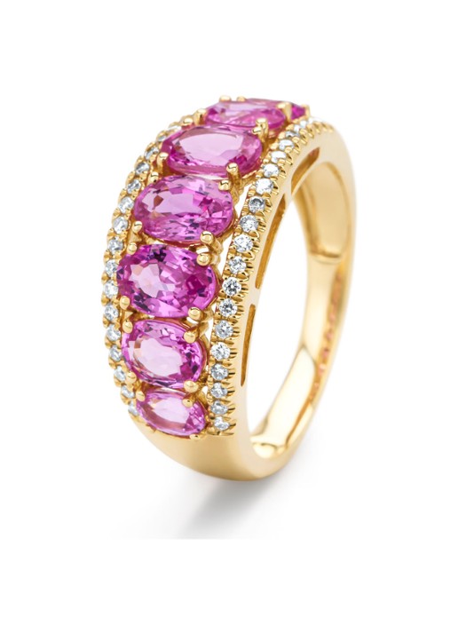 Diamond Point Geelgouden ring, 3.00 ct roze saffier, Eden