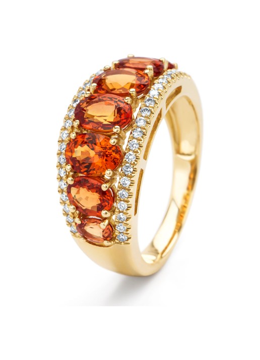 Diamond Point Geelgouden ring, 3.55 ct oranje saffier, Eden