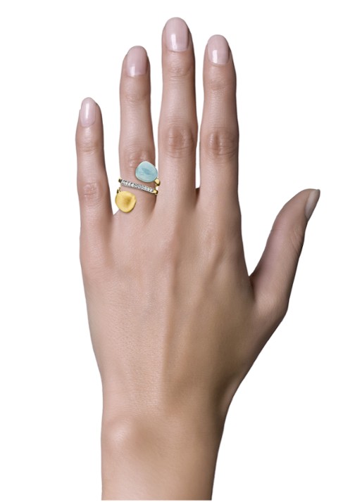Diamond Point Geelgouden ring 5.70 ct aquamarijn Marigold - detail goud
