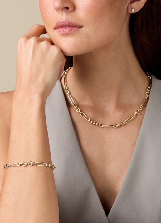 Diamond Point Geelgouden schakel collier Timeless Treasures 45 cm - voorkant 5 geelgoud
