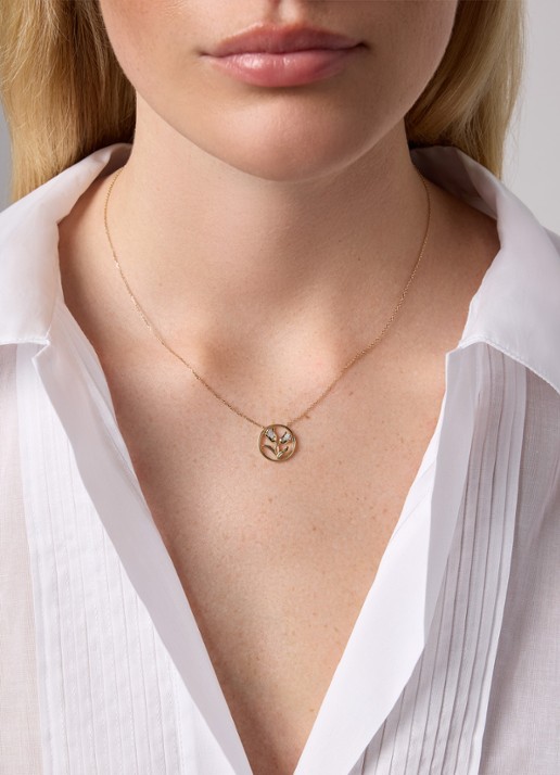 Diamond Point Geelgouden Tulp collier, 0.03 ct diamant, Dutch icons - voorkant 2 geelgoud