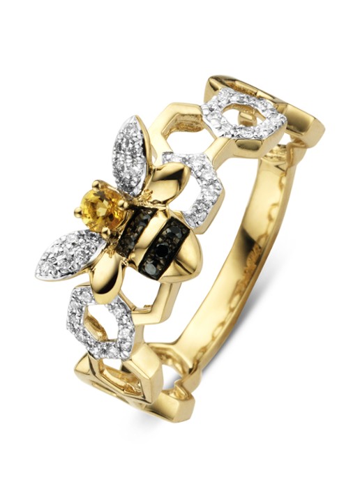 Diamond Point Gouden ring 0.07 ct citrien Queen Bee
